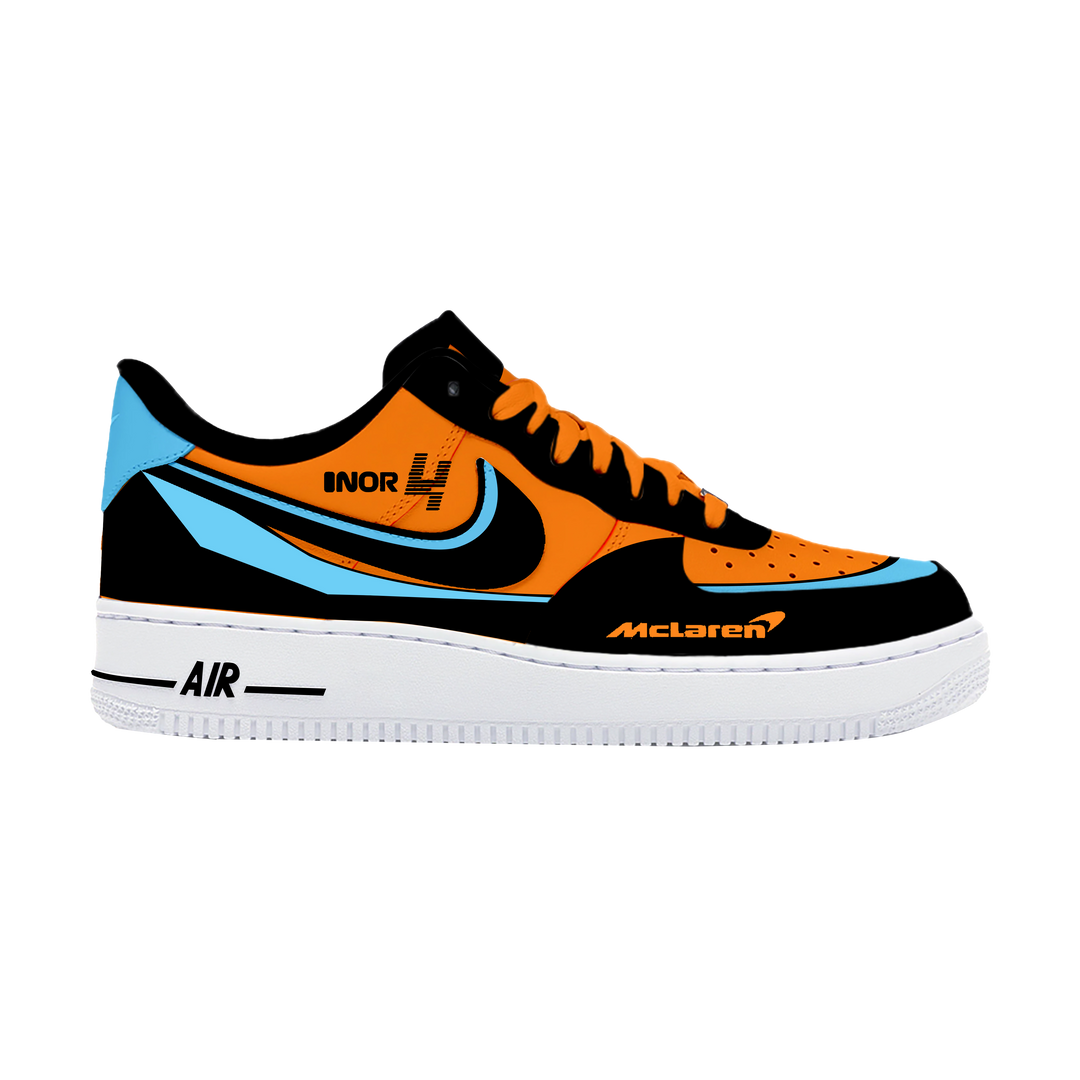 Custom Air Force 1 Orange Black And Baby Blue Logo Pattern