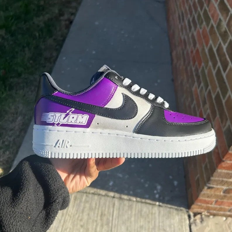 Custom Air Force 1 Purple Black White With Sturm Graphic