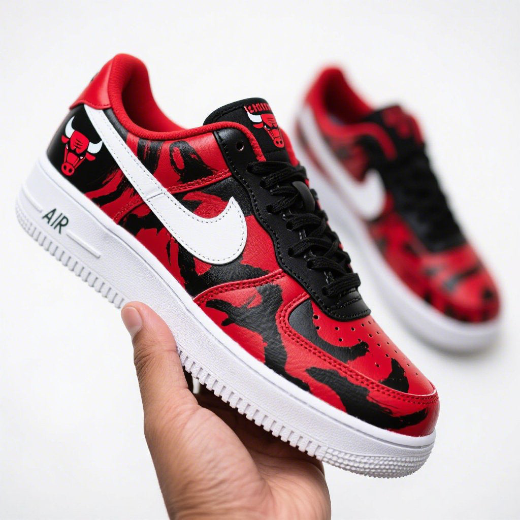 Custom Air Force 1 Red Black Chicago Bulls NBA