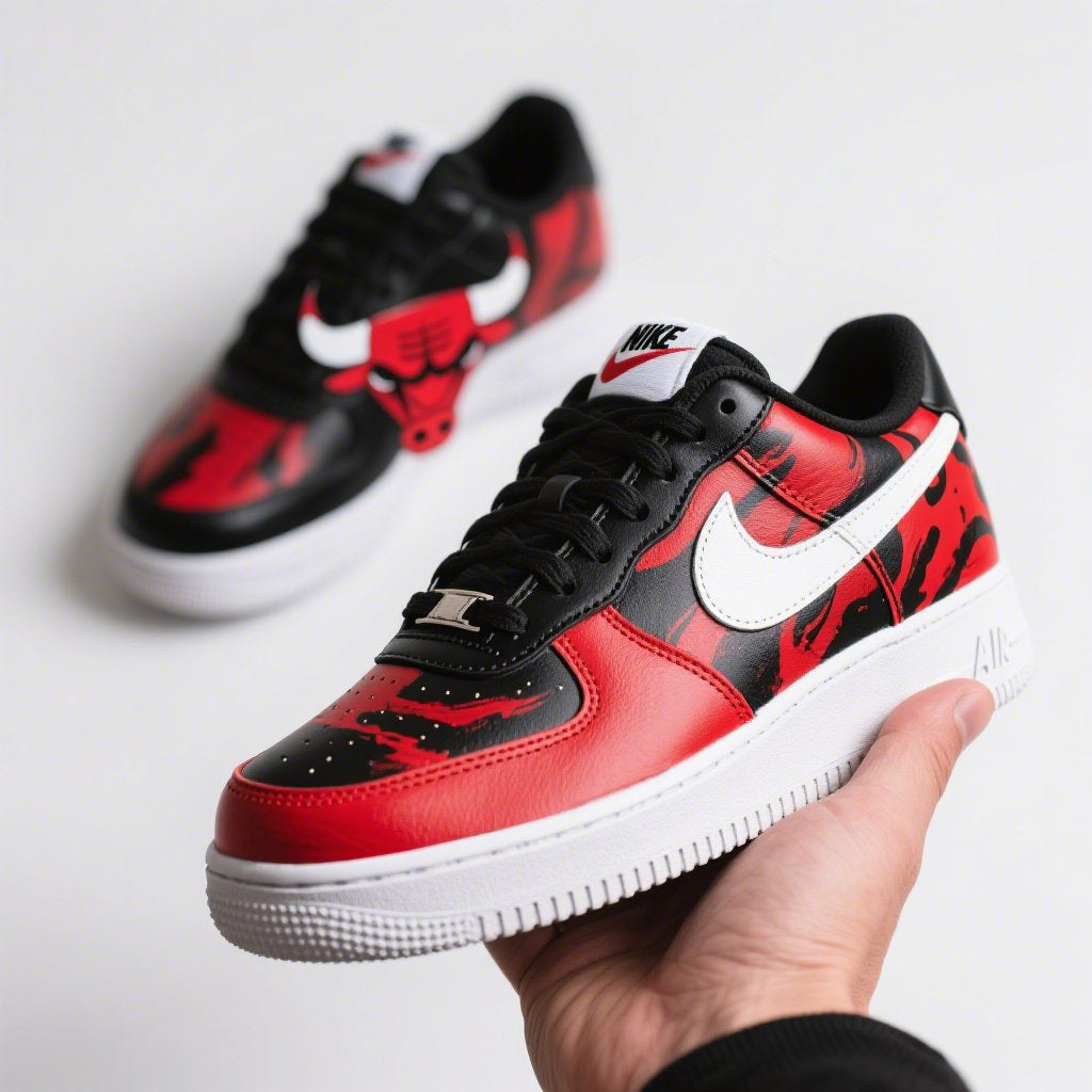 Custom Air Force 1 Red Black Chicago Bulls NBA