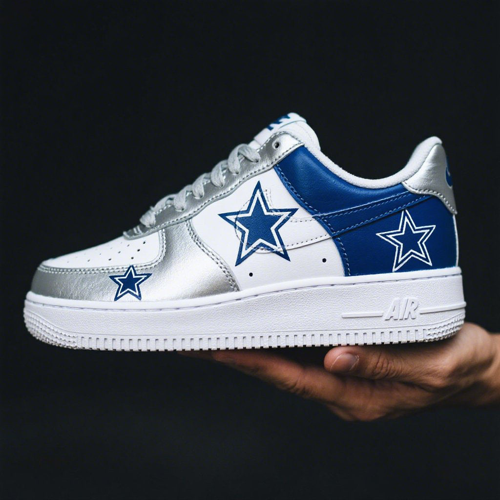 Custom Air Force 1 Silver White Blue Dallas Cowboys NFL