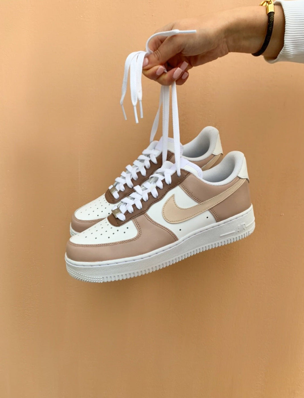 Custom Air Force 1 Tan Brown White Color - Blocked