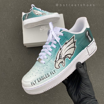 Custom Air Force 1 Teal And White With Eagles Logo And Text