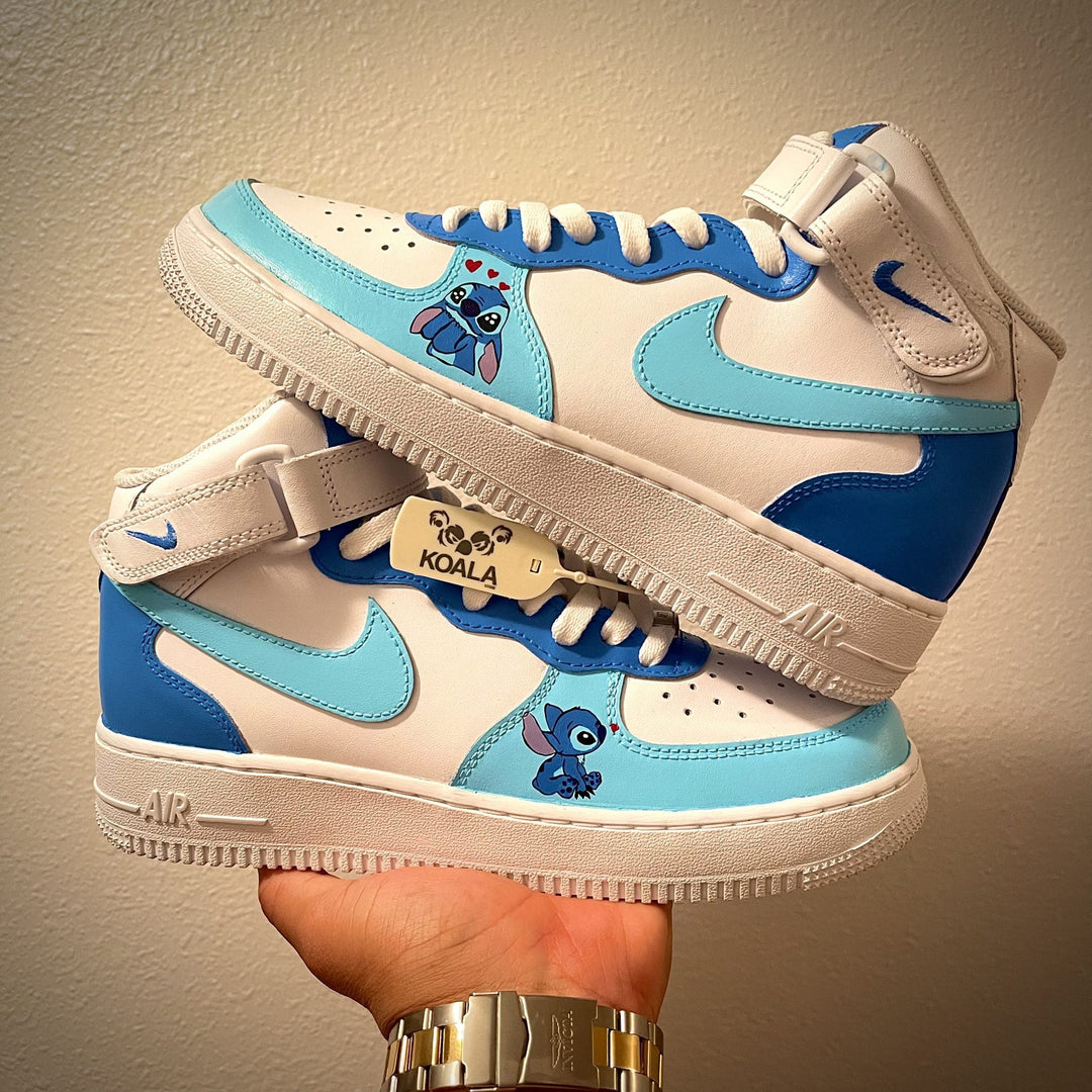 Custom Air Force 1 White And Baby Blue With Stitch Pattern