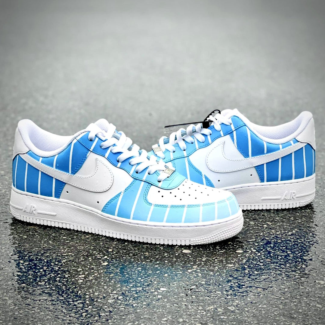 Custom Air Force 1 White and Baby Blue With Stripes