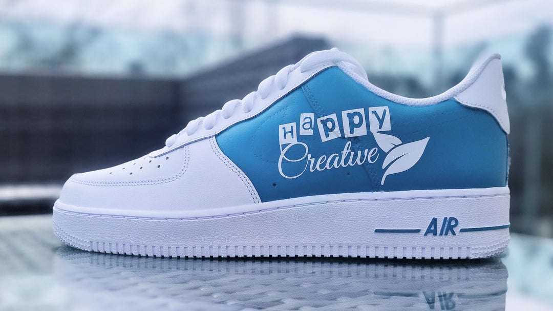 Custom Air Force 1 White And Blue Happy Creative Print