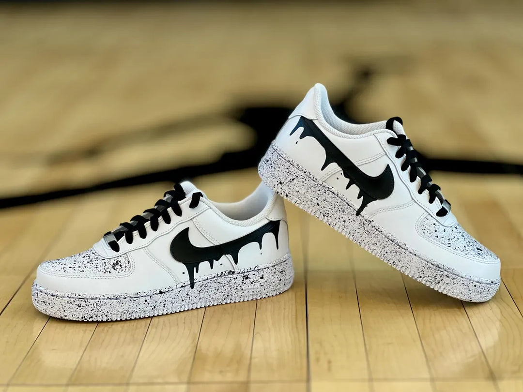 Custom Air Force 1 White Black Drip Splatter Swoosh