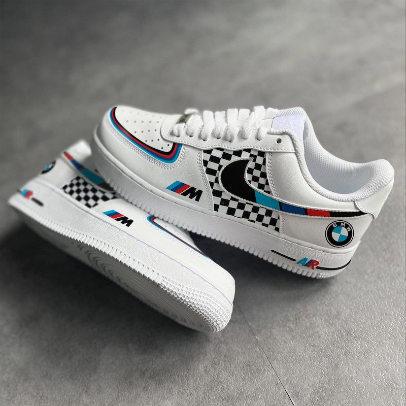 Custom Air Force 1 White Checkered And BMW Logo
