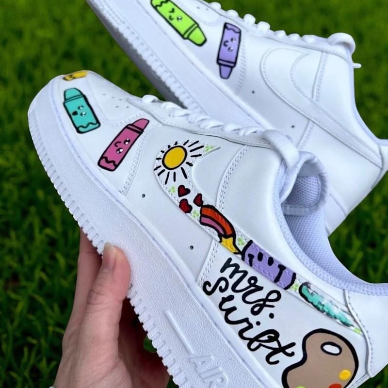 Custom Air Force 1 White Crayon And Sun Patterns