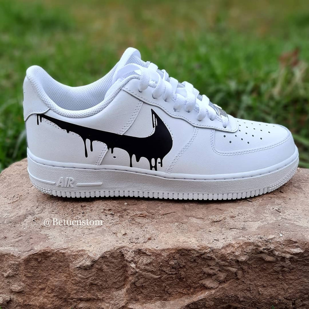 Custom Air Force 1 White Dripping Black Logo