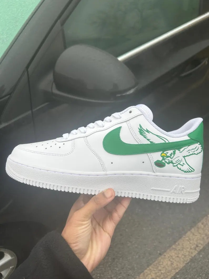 Custom Air Force 1 White Green Eagle Pattern