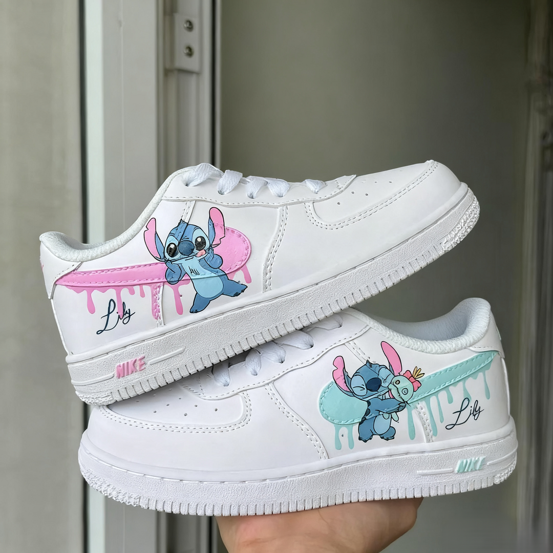 Custom Air Force 1 White Green Pink Stitch Pattern
