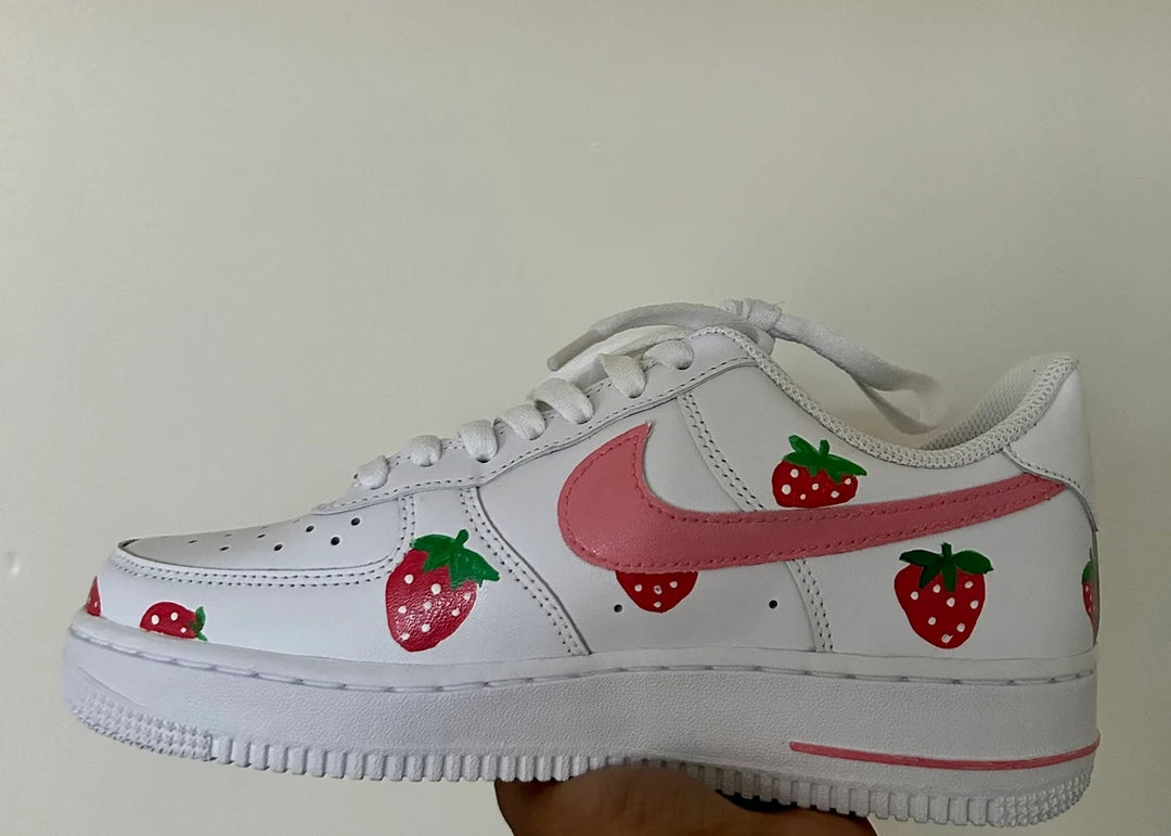 Custom Air Force 1 White Pink Strawberry Design