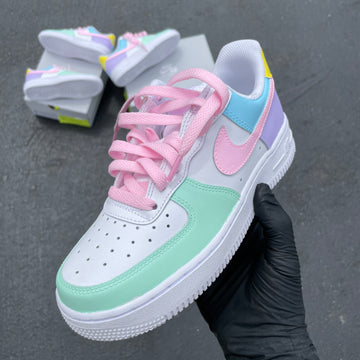 Custom Air Force 1 White With Baby Pink And Pastel Color Panels