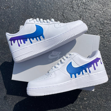 Custom Air Force 1 White With Blue And Purple Drip Design