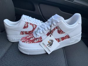 Custom Air Force 1 White With Dior Red Camouflage Pattern