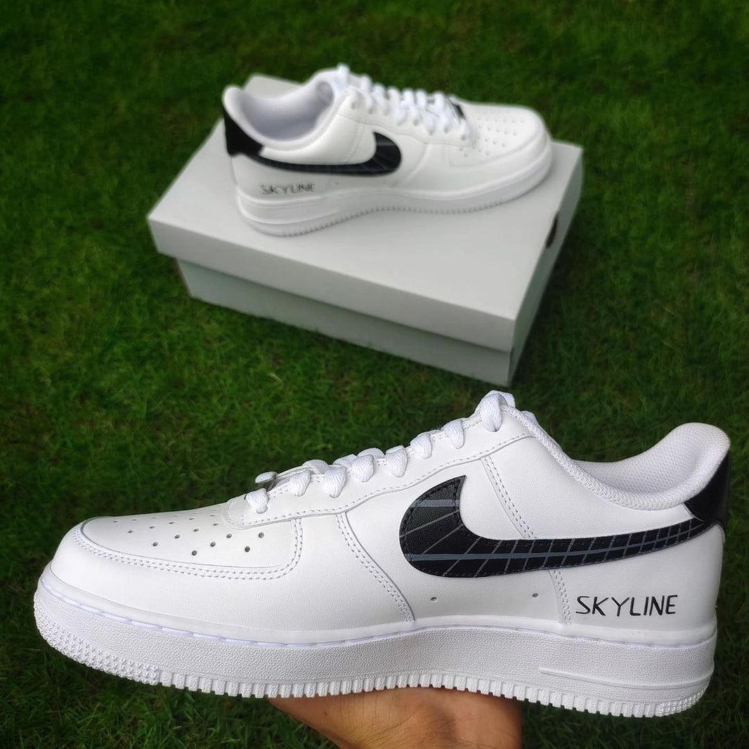 Custom Air Force 1 White With Grid Pattern And Skyline Text