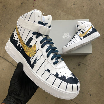 Custom Air Force 1 White With Navy And Gold Piano Keys Pattern