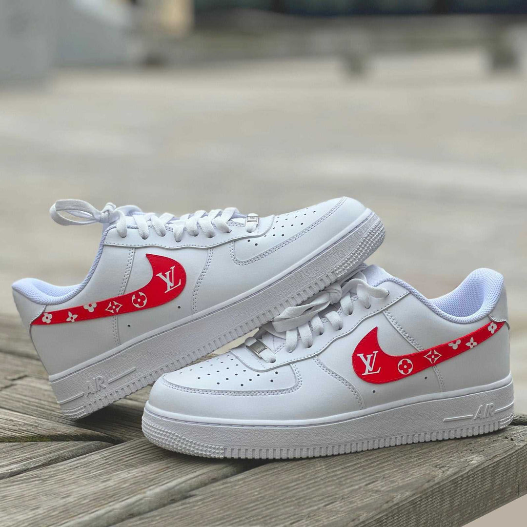 Custom Air Force 1 White With Red LV Pattern