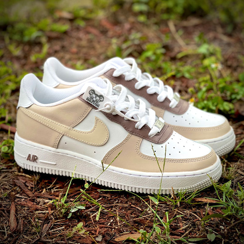 Custom Air Force 1 With Beige And White Color And Koala Bear Logo