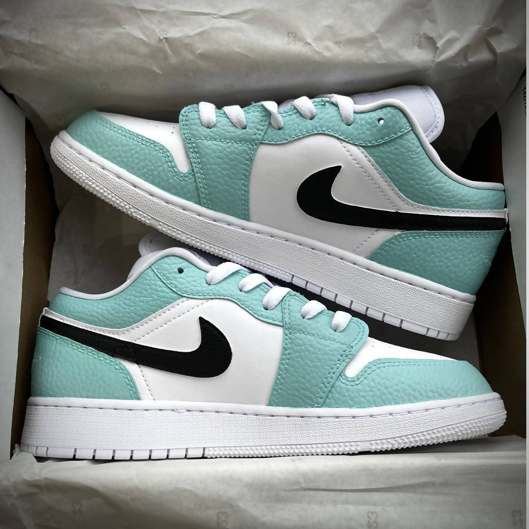 Custom Air Jordan 1 Baby Blue And White With Black Swoosh