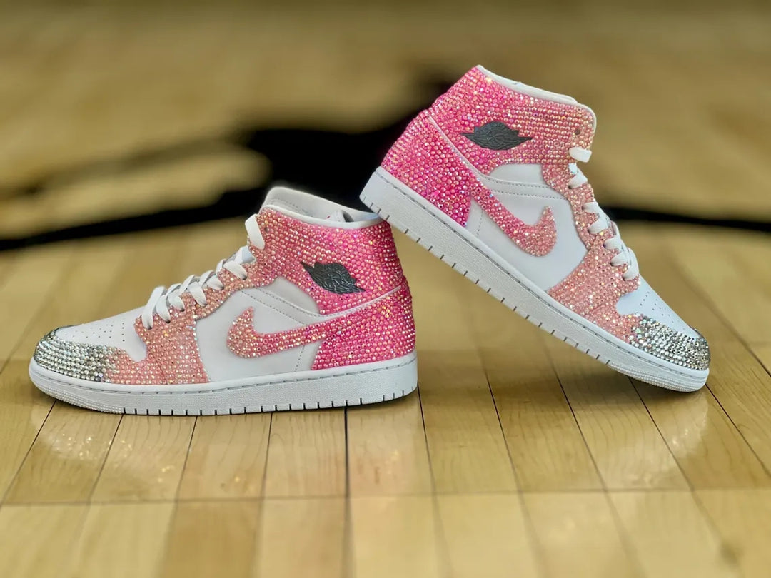Custom Air Jordan 1 Baby Pink White With Rhinestones