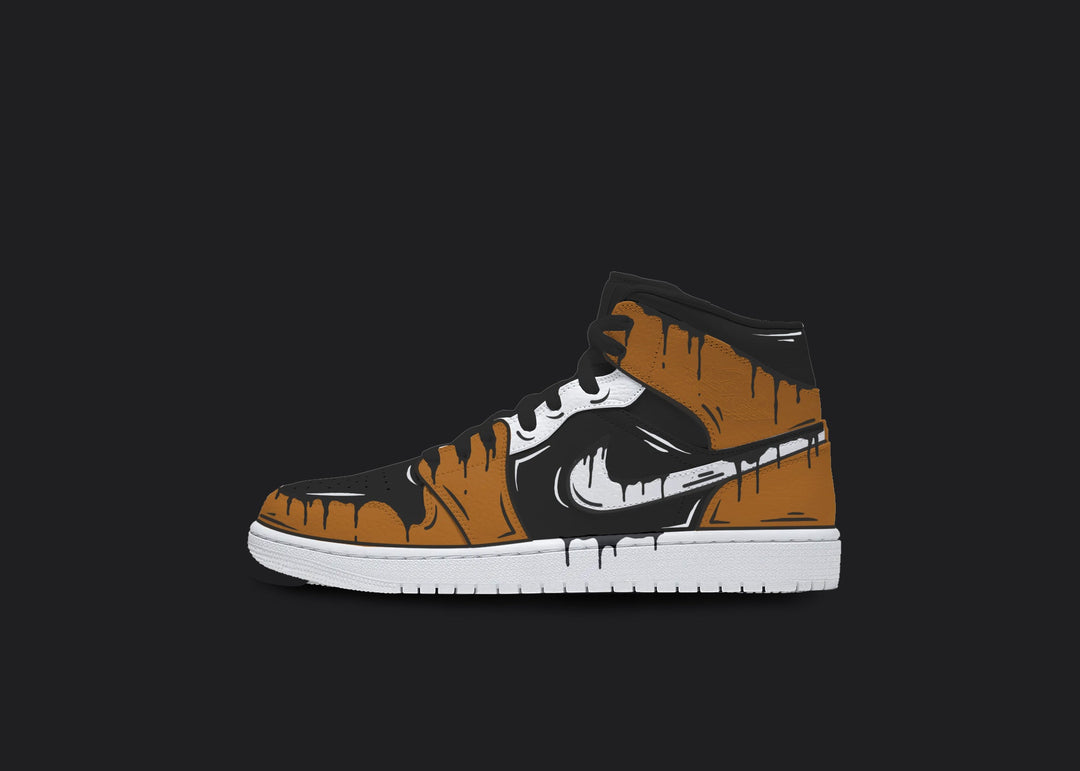 Custom Air Jordan 1 Black Khaki Drip Pattern