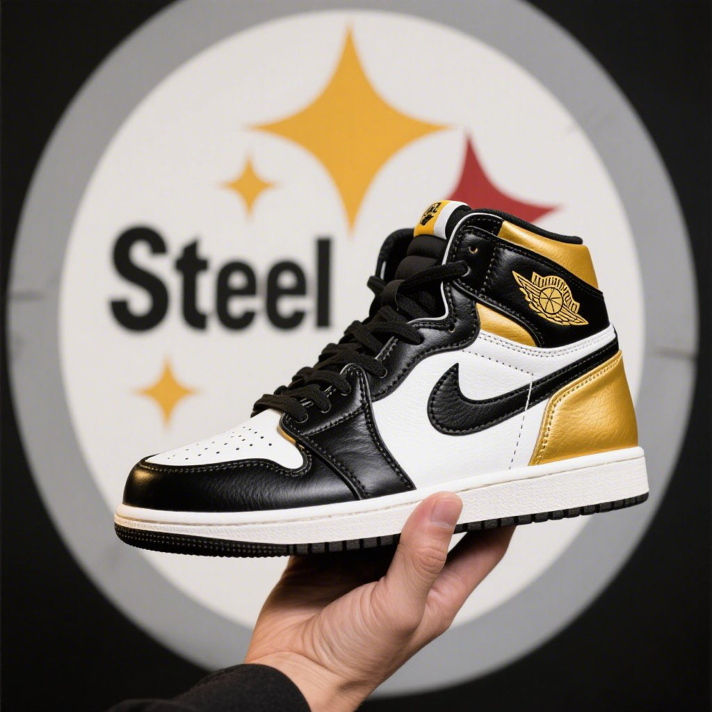 Custom Air Jordan 1 Black White Gold Pittsburgh Steelers NFL