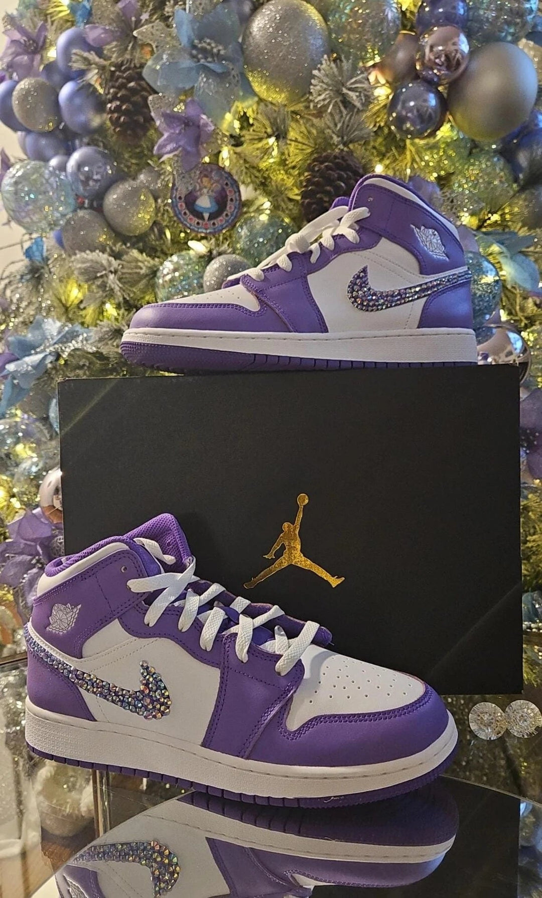 Custom Air Jordan 1 Purple White With Rhinestones