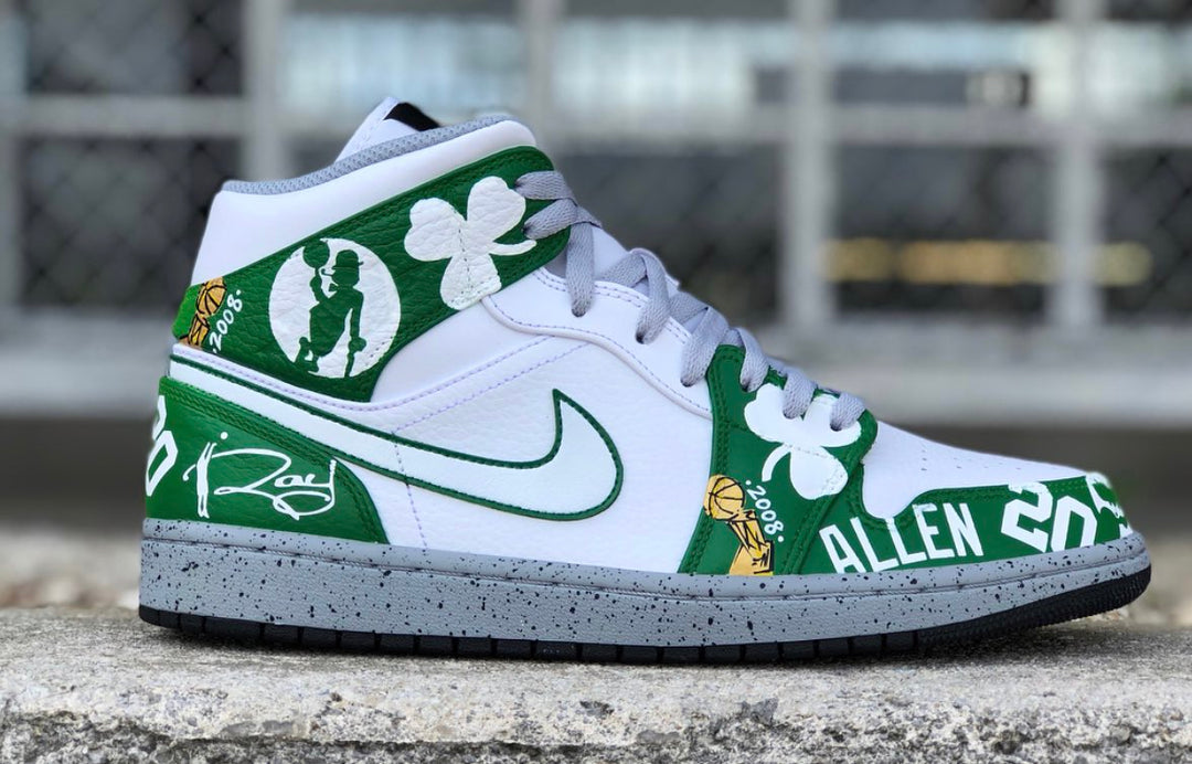 Custom Air Jordan 1 White Green Boston Celtics NBA