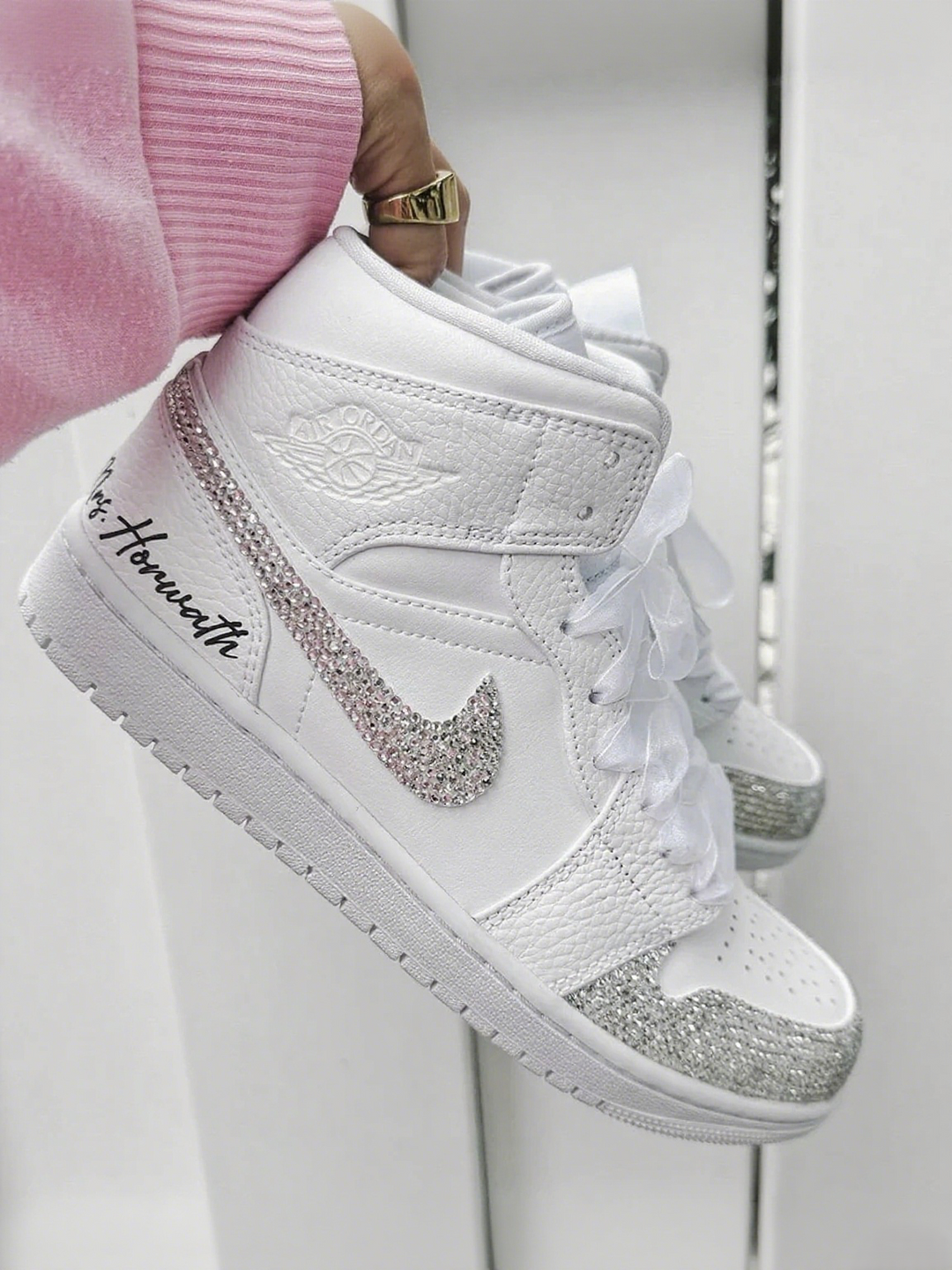 Custom Air Jordan 1 White With Diamond Design