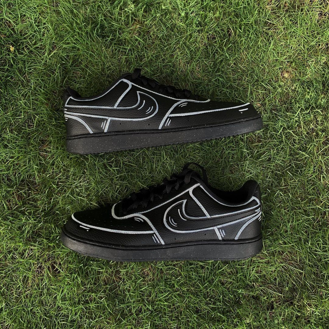 Custom Nike Court Vision Black Sketch Pattern