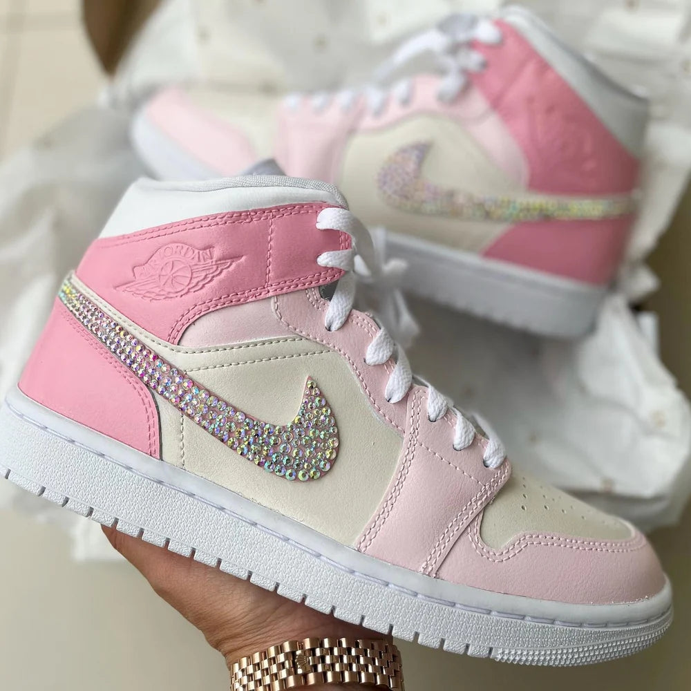 Custom Air Jordan 1 Light And Dark Pink Diamond Swoosh