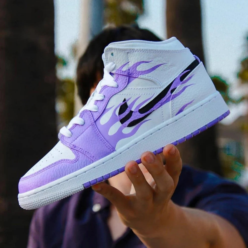 Custom Air Jordan 1 Purple Flame Black Swoosh