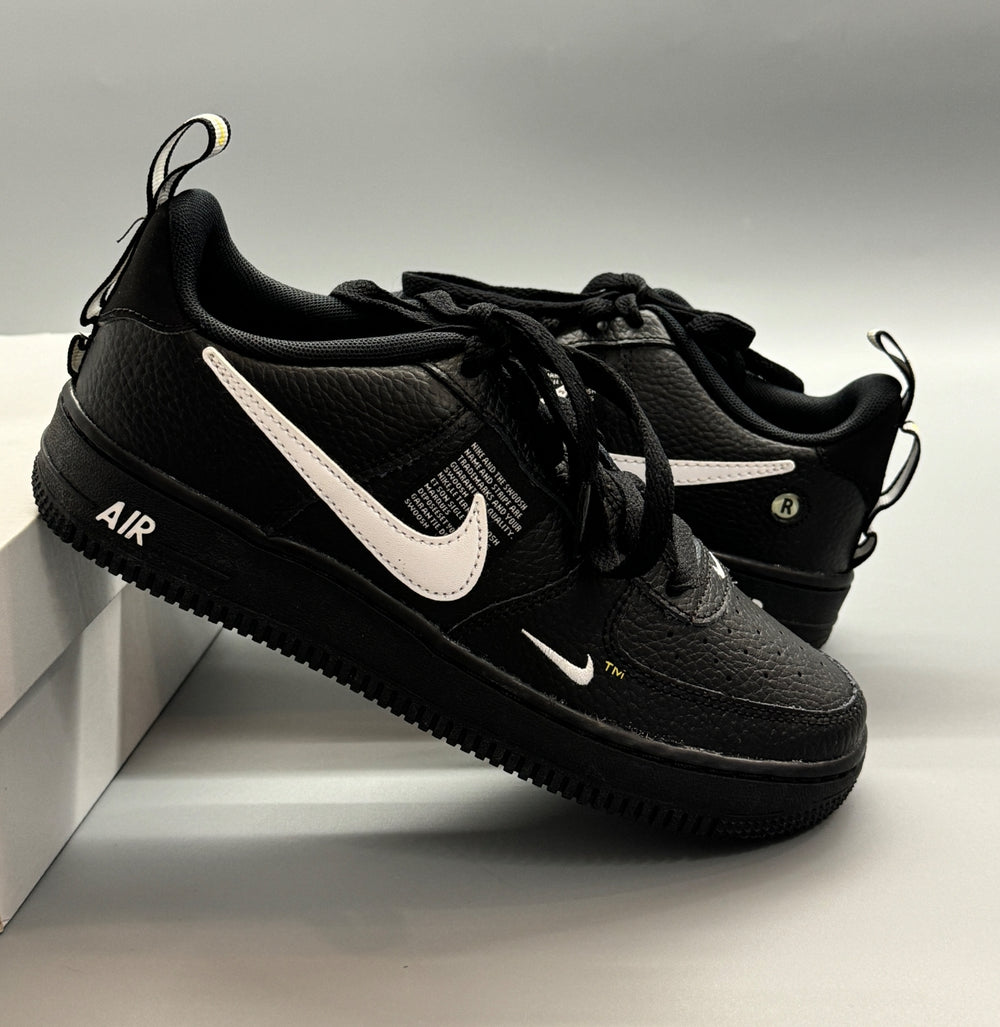 Custom Air Force 1 White Swoosh Font Black