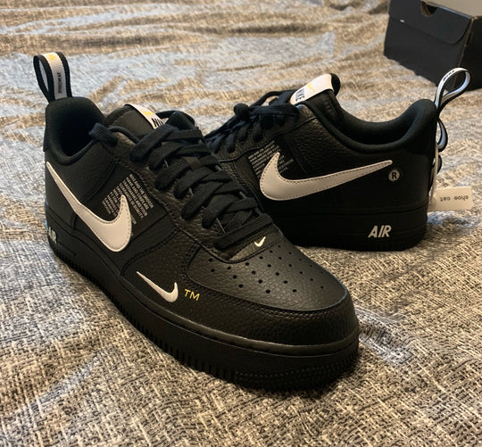 Custom Air Force 1 White Swoosh Font Black
