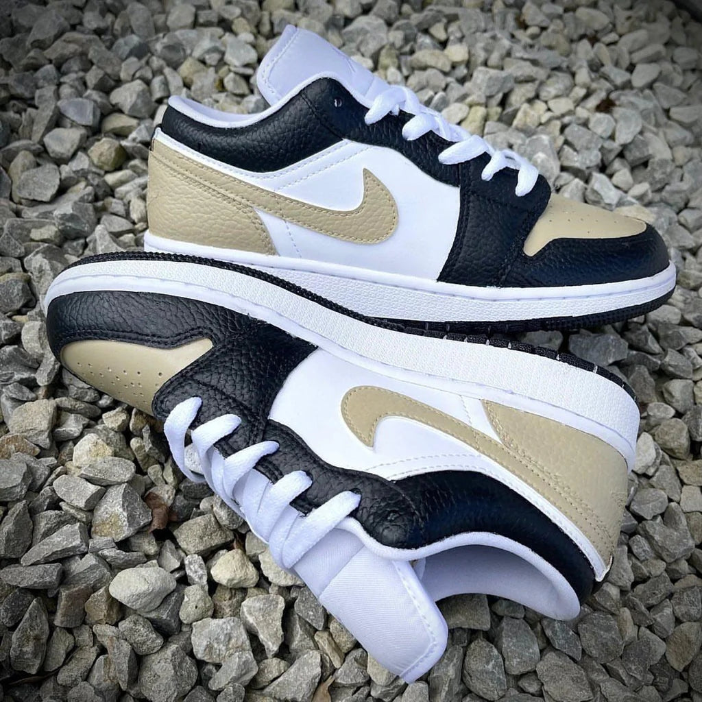 Custom Jordans Black White Khaki Low