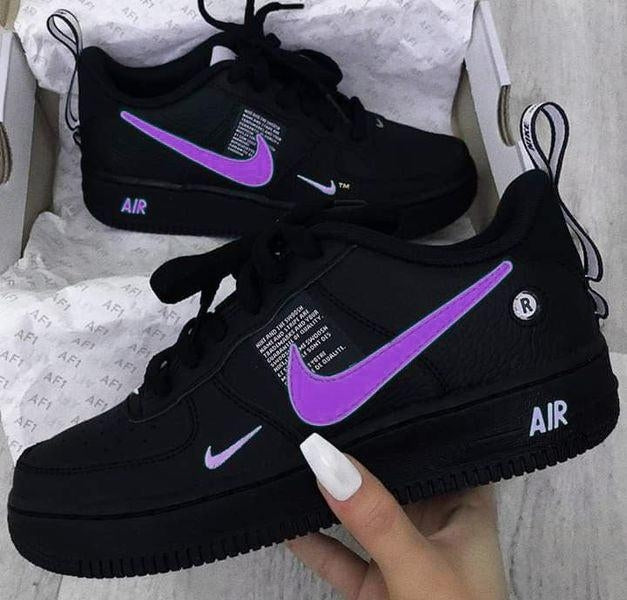 Custom Air Force 1 Black Purple White Fonts