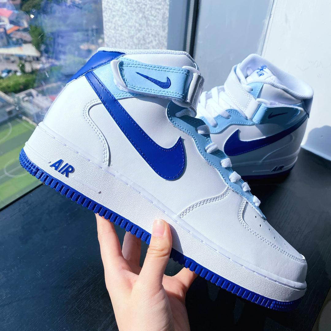 Custom Air Force 1 Blue Swoosh Gray