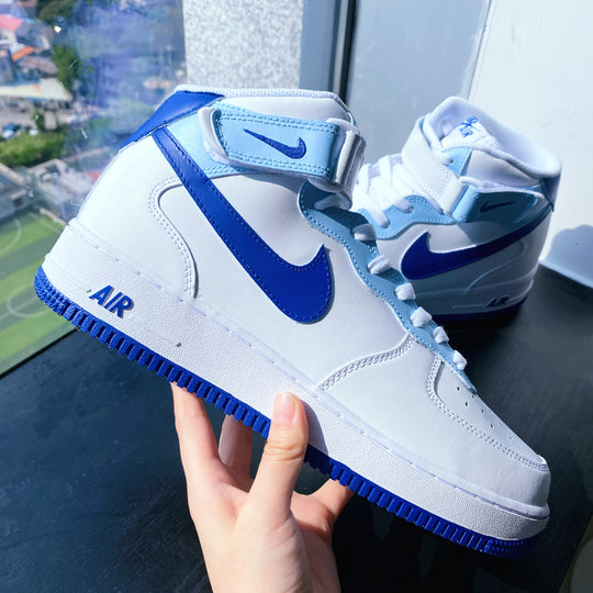 Custom Air Force 1 Blue Swoosh Gray