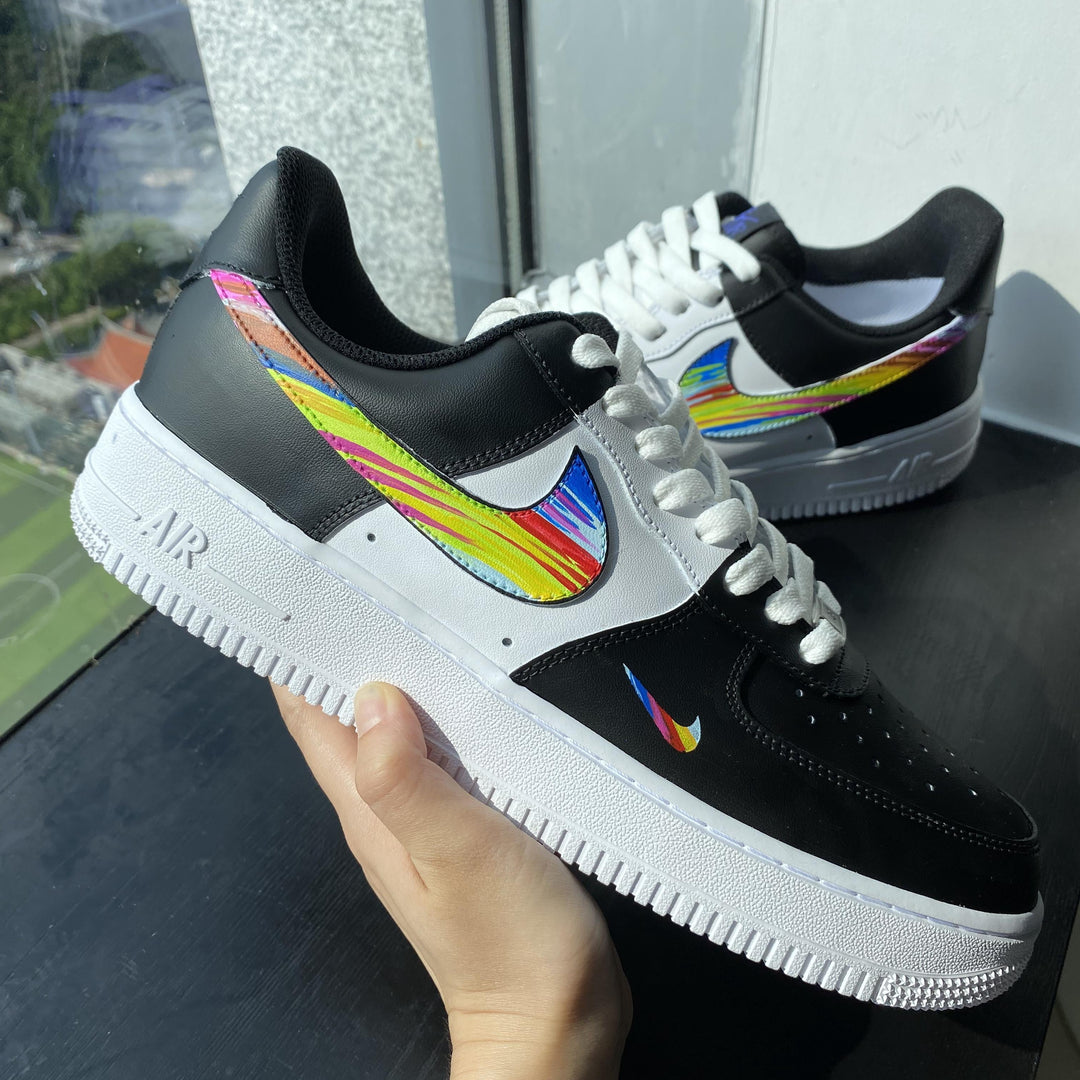 Custom Air Force 1 Black and White With Colorful Striped Patterns