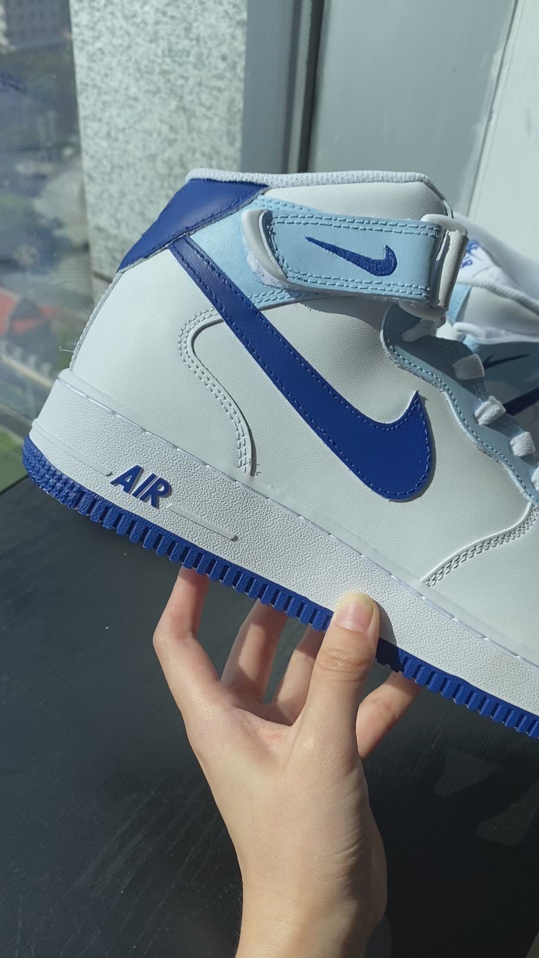 Custom Air Force 1 Blue Swoosh Gray