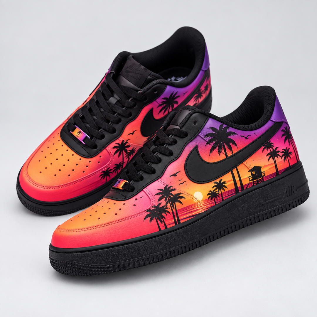 Hand Painted Sunset Palm Custom Air Force 1 Sneakers
