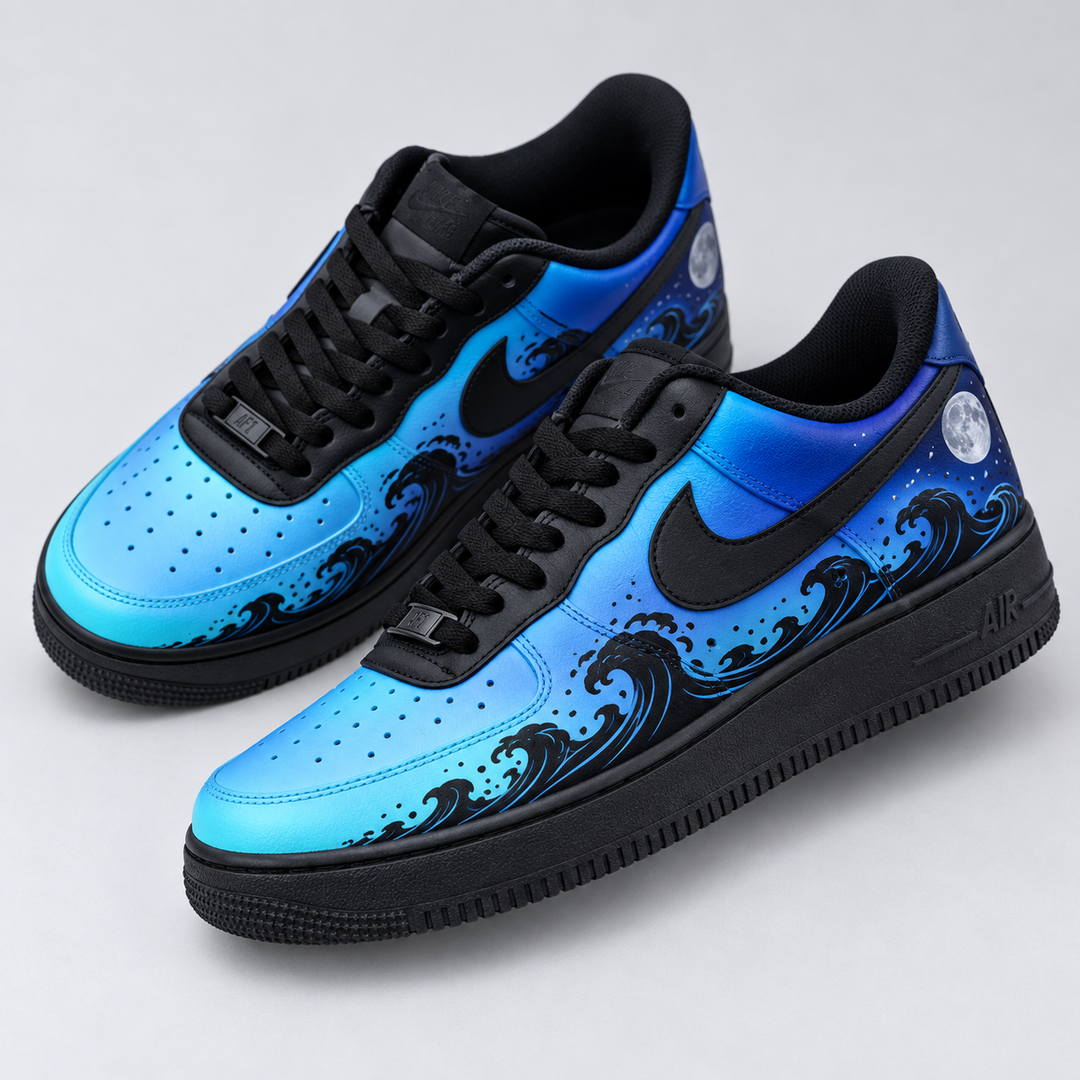 Hand Painted Blue Wave Custom Air Force 1 Sneakers