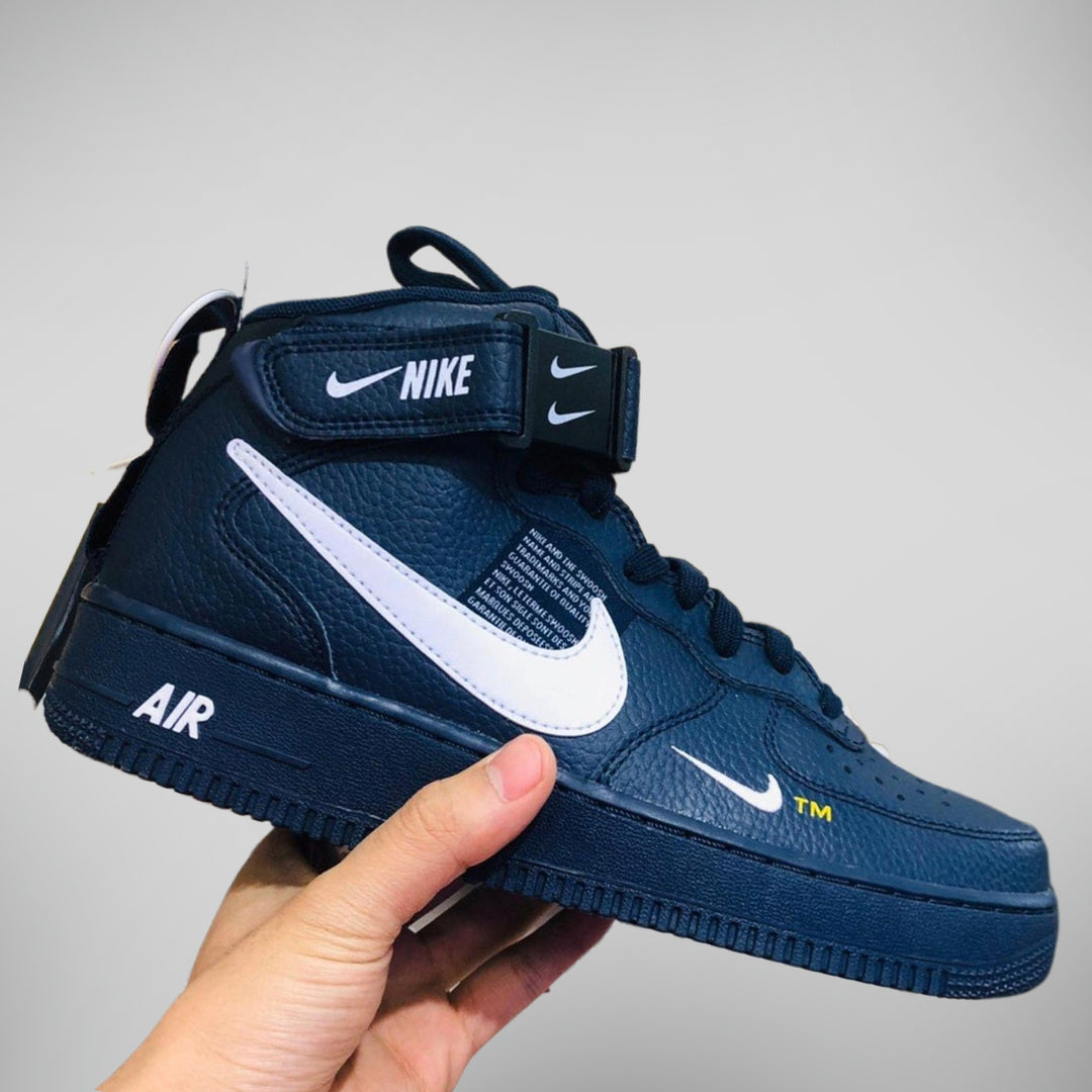 Custom Air Force 1 Dark Blue Double White Swoosh Mid