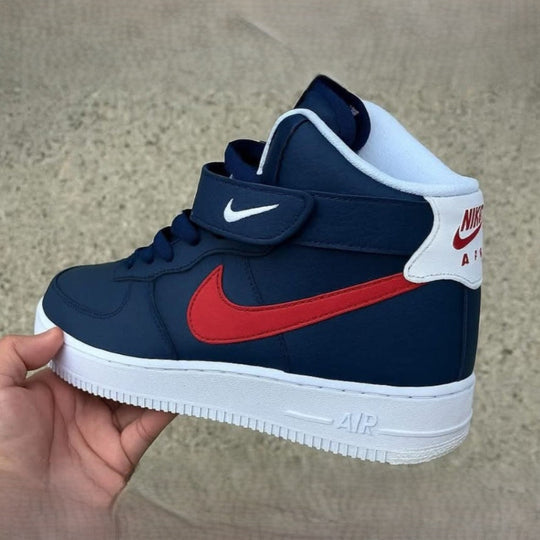 Custom Air Force 1 Dark Blue White Red Swoosh Mid
