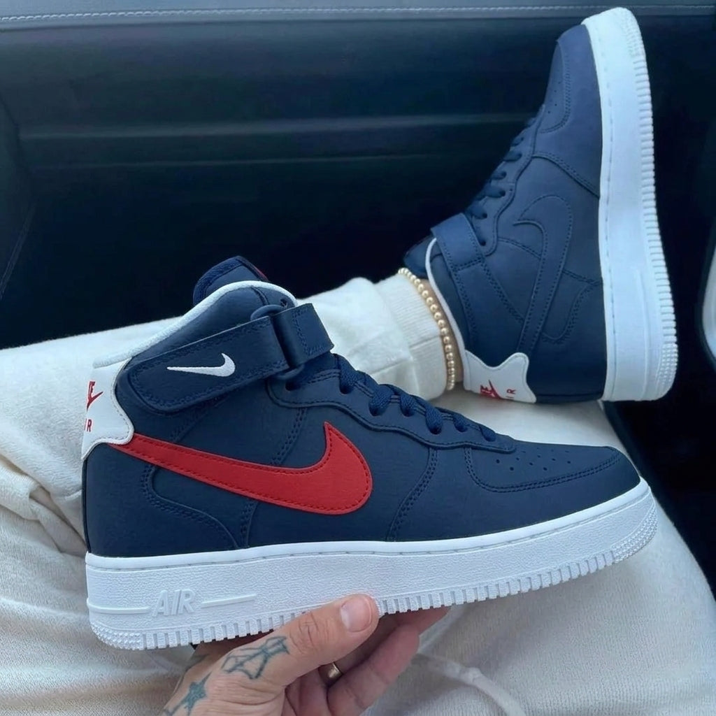 Custom Air Force 1 Dark Blue White Red Swoosh Mid