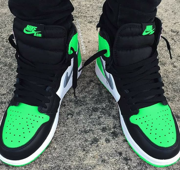 Custom Air Jordan 1 Black Green White Grey