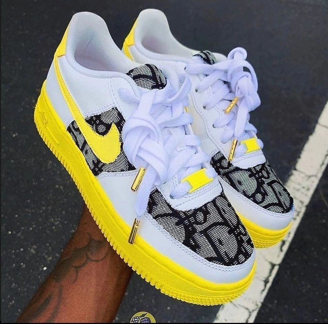 Custom Air Force 1 Yellow Swoosh Dior Logo
