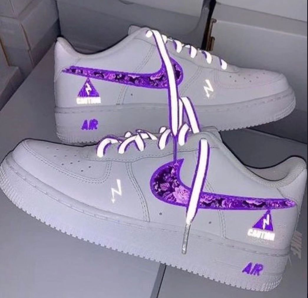 Custom Air Force 1 Reflective Lace Purple Swoosh